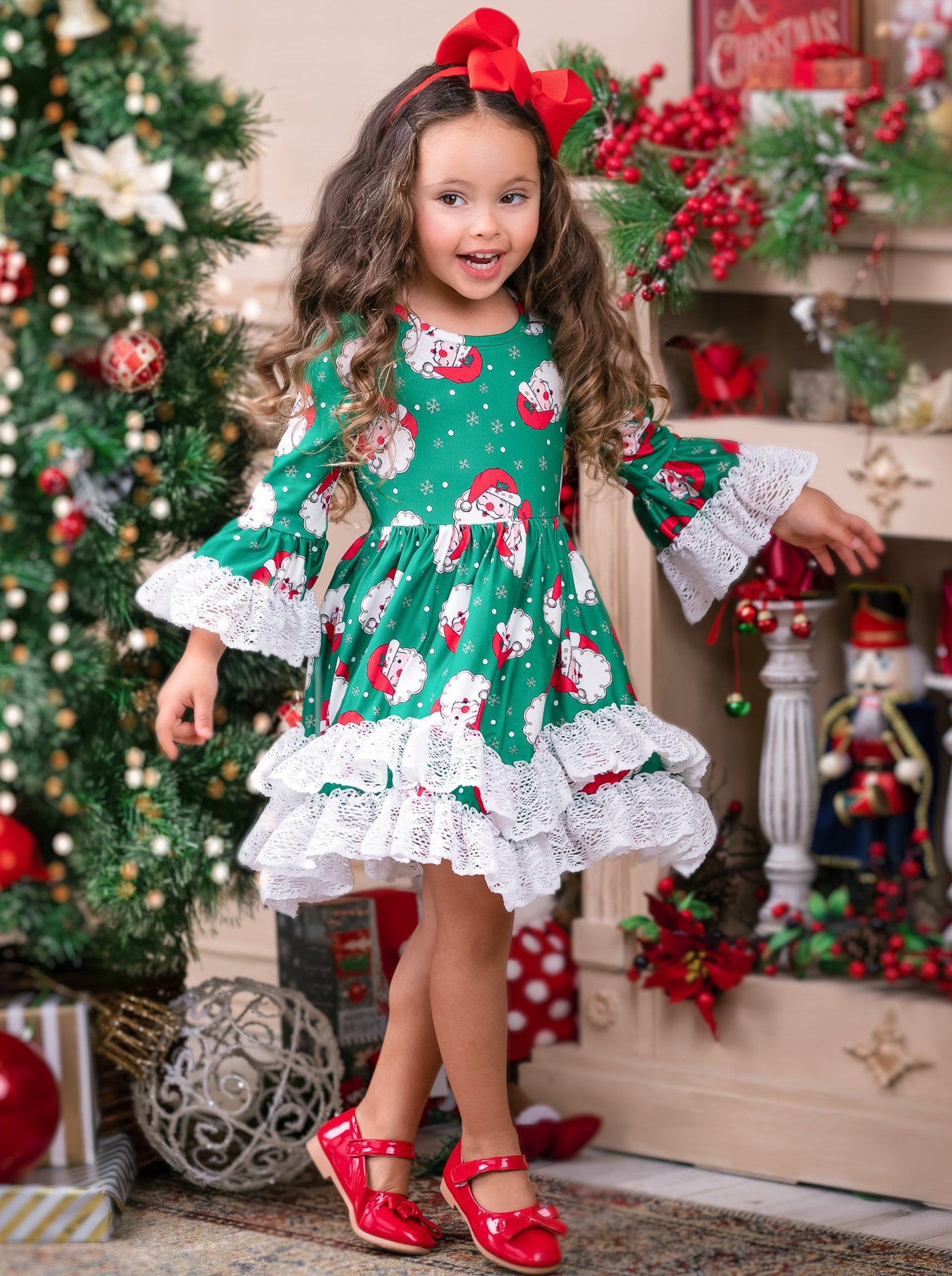 Cute Christmas Dresses | Santa Double Ruffle Dress | Holiday Dress