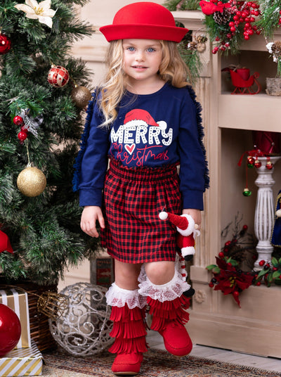 Merry Christmas Flutter Tulle Plaid Skirt Set