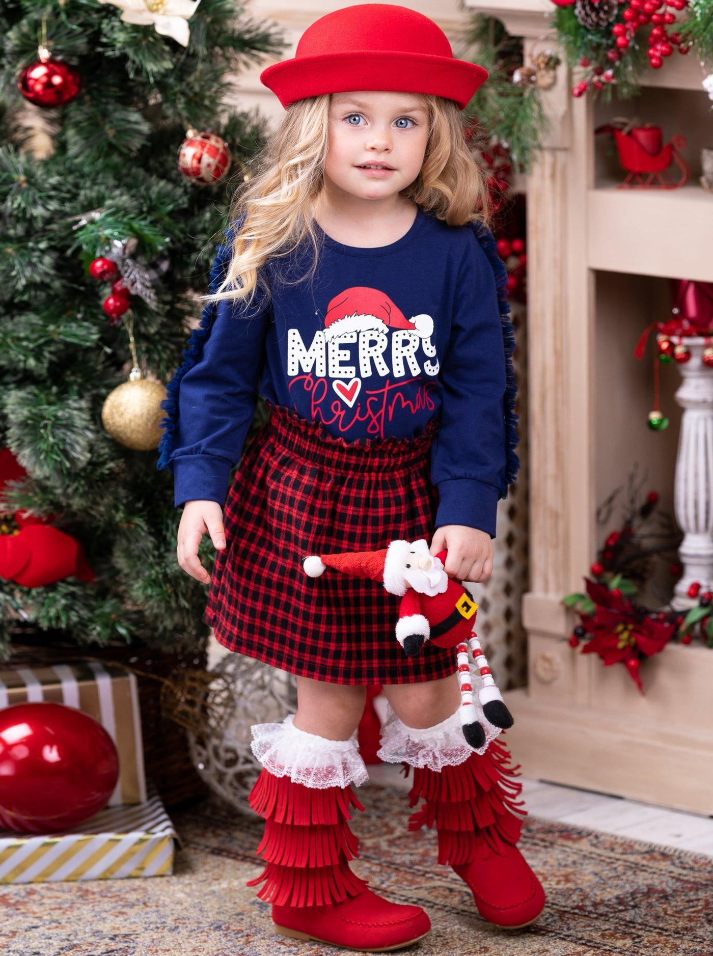Merry Christmas Flutter Tulle Plaid Skirt Set