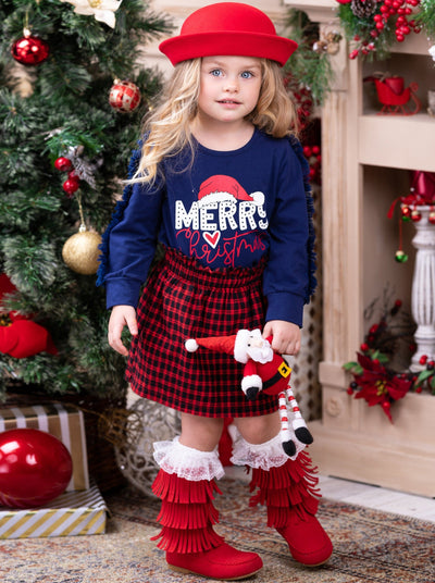 Merry Christmas Flutter Tulle Plaid Skirt Set