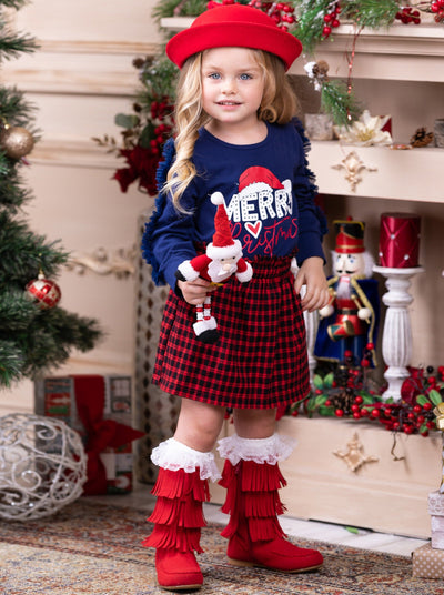 Merry Christmas Flutter Tulle Plaid Skirt Set