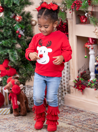 Winter Tops For Girls | Reindeer Pullover Sweater | Mia Belle Girls