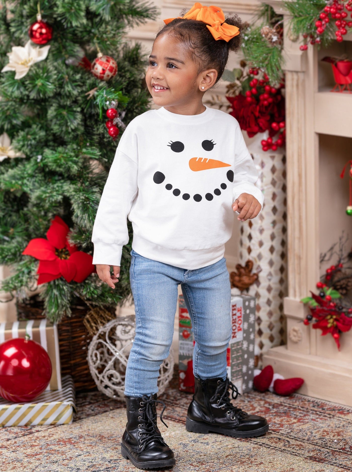 Winter Tops For Girls | Snowman Pullover Sweatshirt | Mia Belle Girls