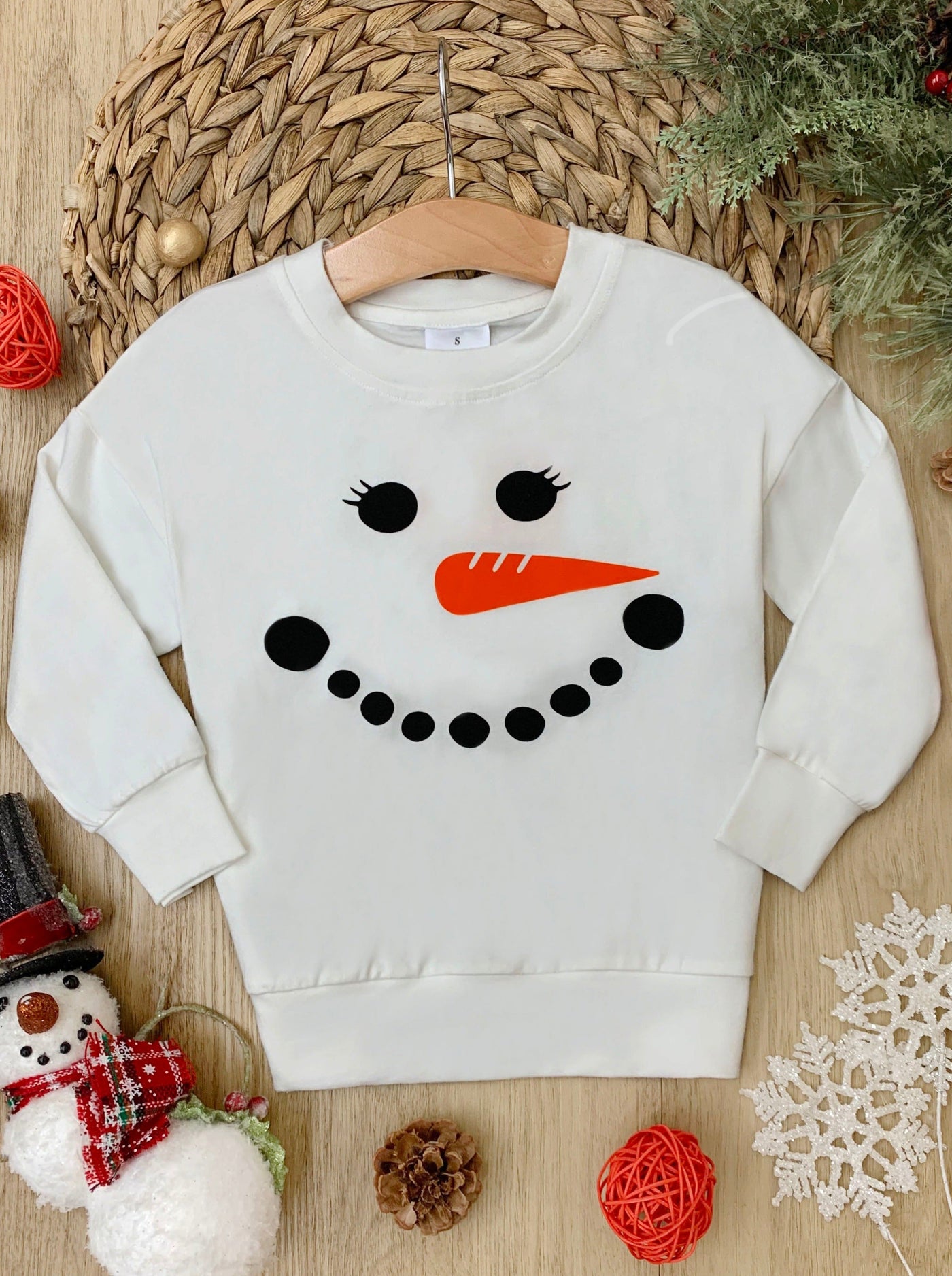 Winter Tops For Girls | Snowman Pullover Sweatshirt | Mia Belle Girls
