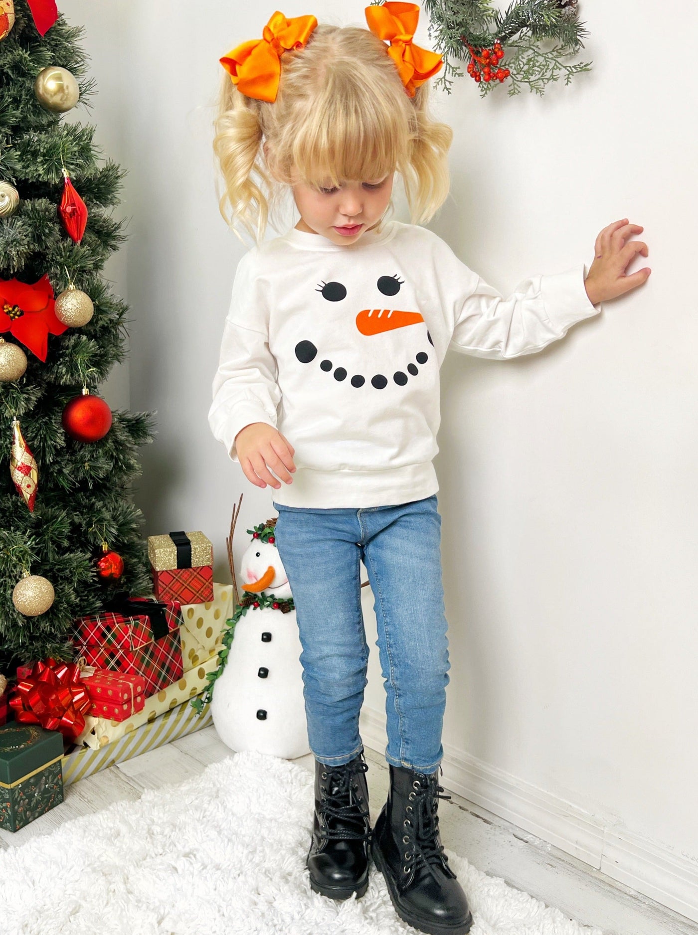 Winter Tops For Girls | Snowman Pullover Sweatshirt | Mia Belle Girls
