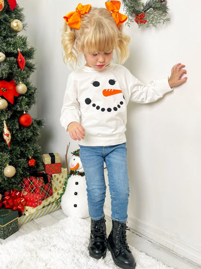 Winter Tops For Girls | Snowman Pullover Sweatshirt | Mia Belle Girls