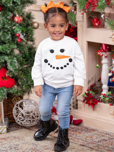 Winter Tops For Girls | Snowman Pullover Sweatshirt | Mia Belle Girls