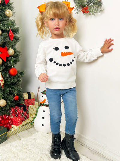Winter Tops For Girls | Snowman Pullover Sweatshirt | Mia Belle Girls