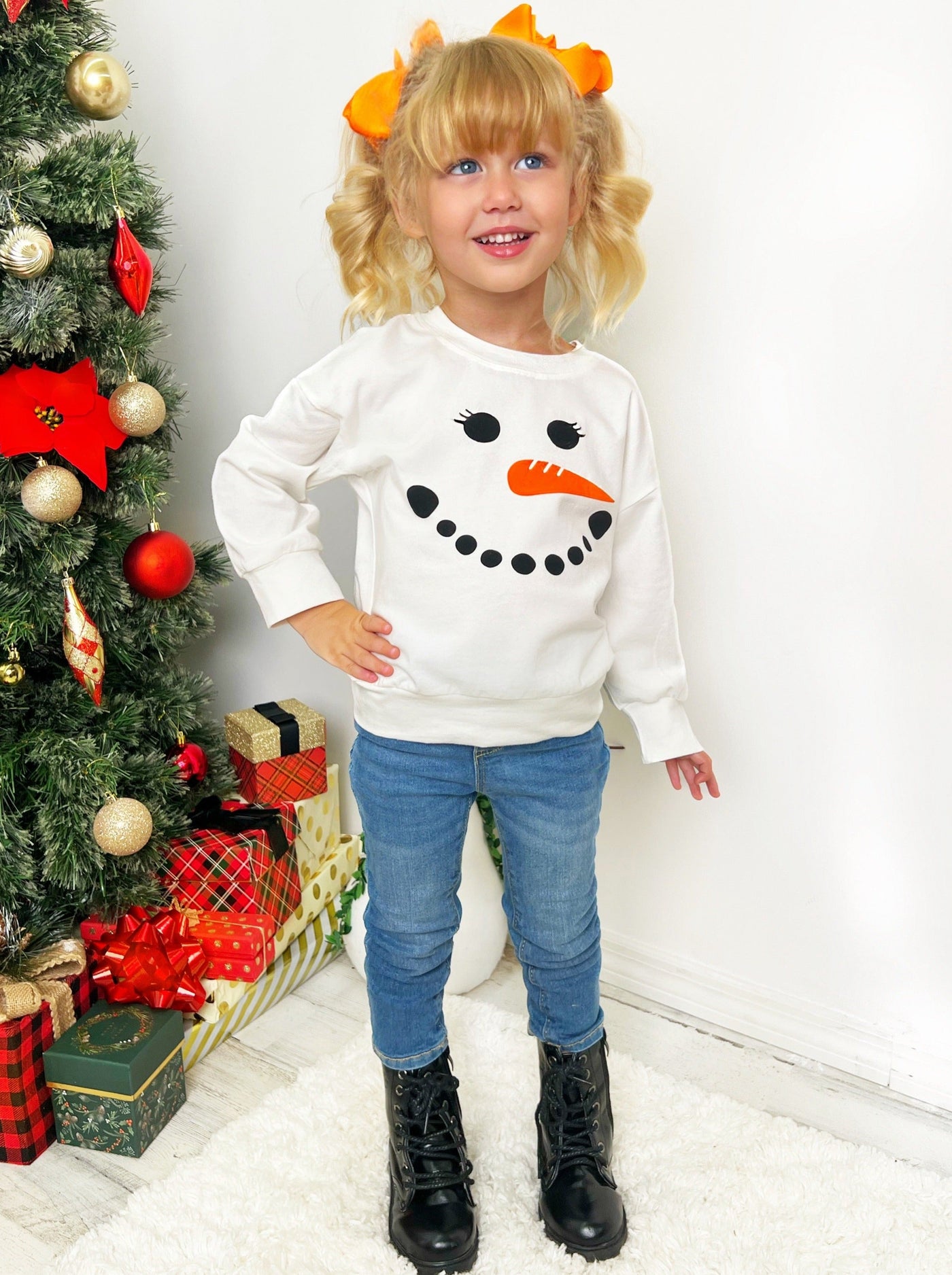Winter Tops For Girls | Snowman Pullover Sweatshirt | Mia Belle Girls