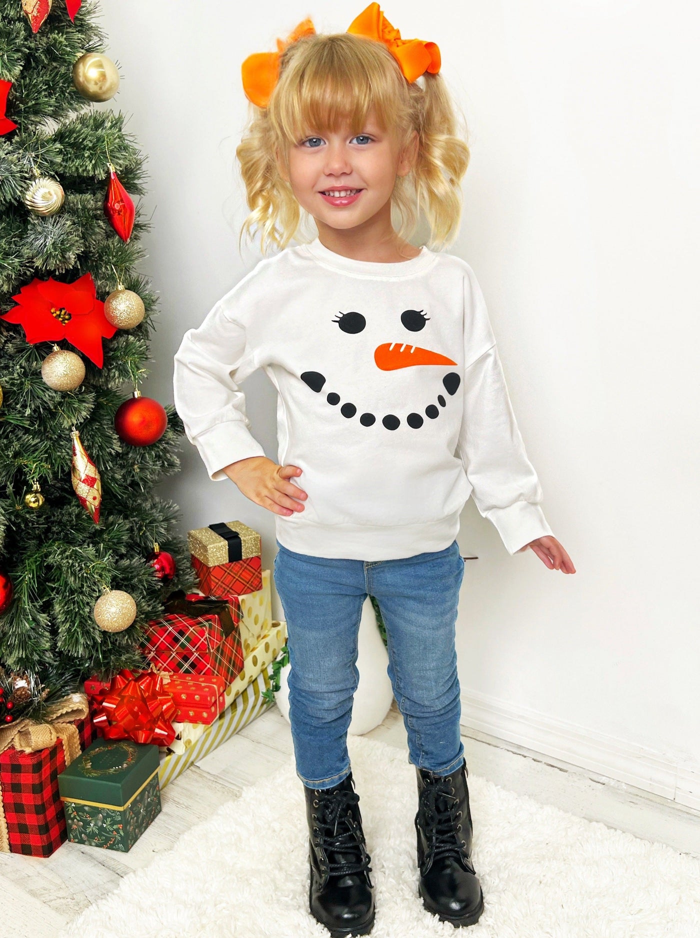 Winter Tops For Girls | Snowman Pullover Sweatshirt | Mia Belle Girls