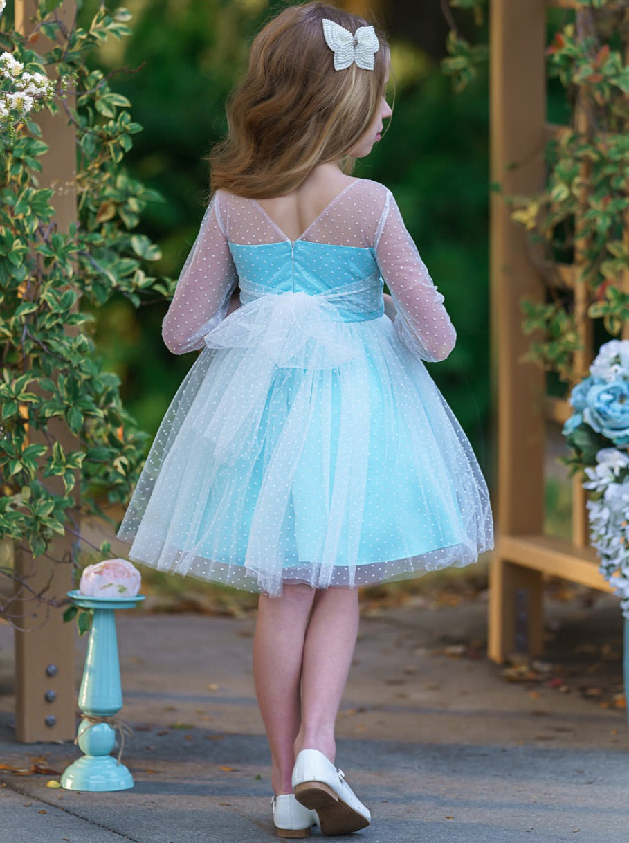 Kids Spring Clothes | Girls Sheer Sleeve Polka Dot Tulle Formal Dress