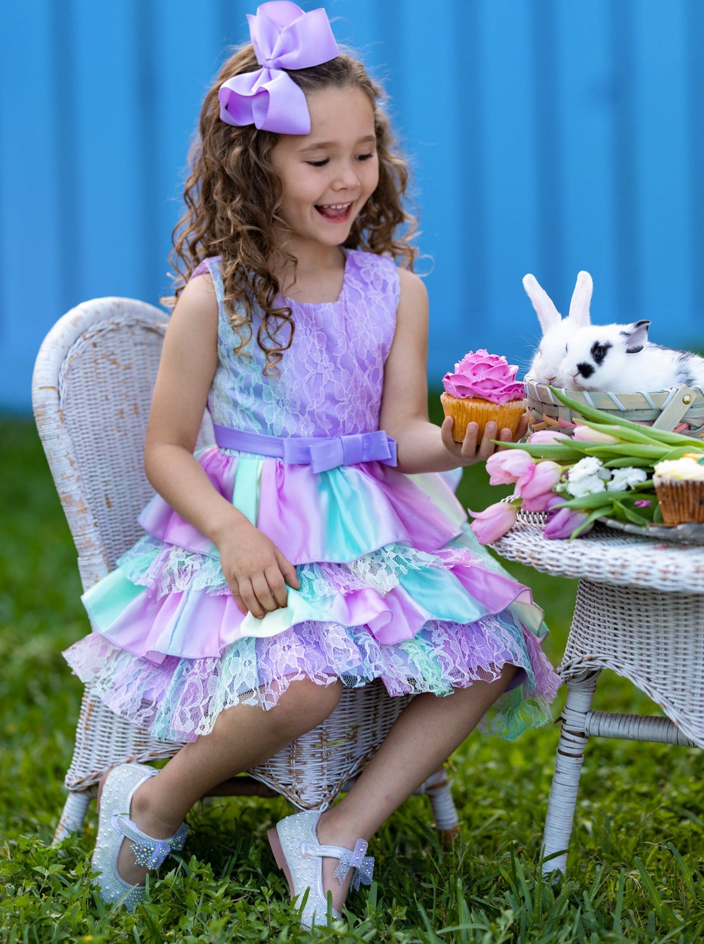 Girls Special Occasion Dress | Pastel Rainbow Tiered Lace Ruffle Dress