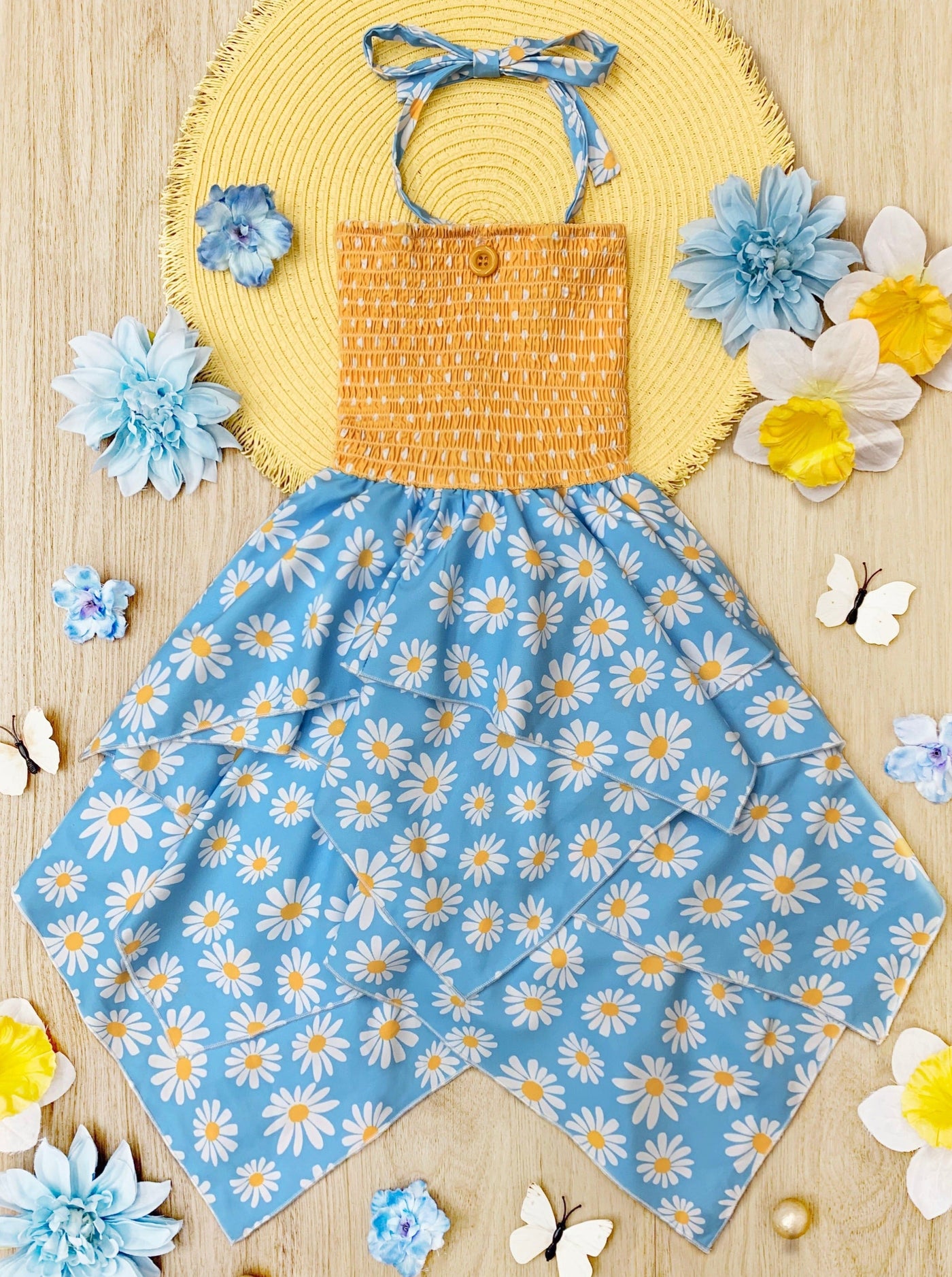 Be The Sunshine Smocked Handkerchief Dress - Mia Belle Girls