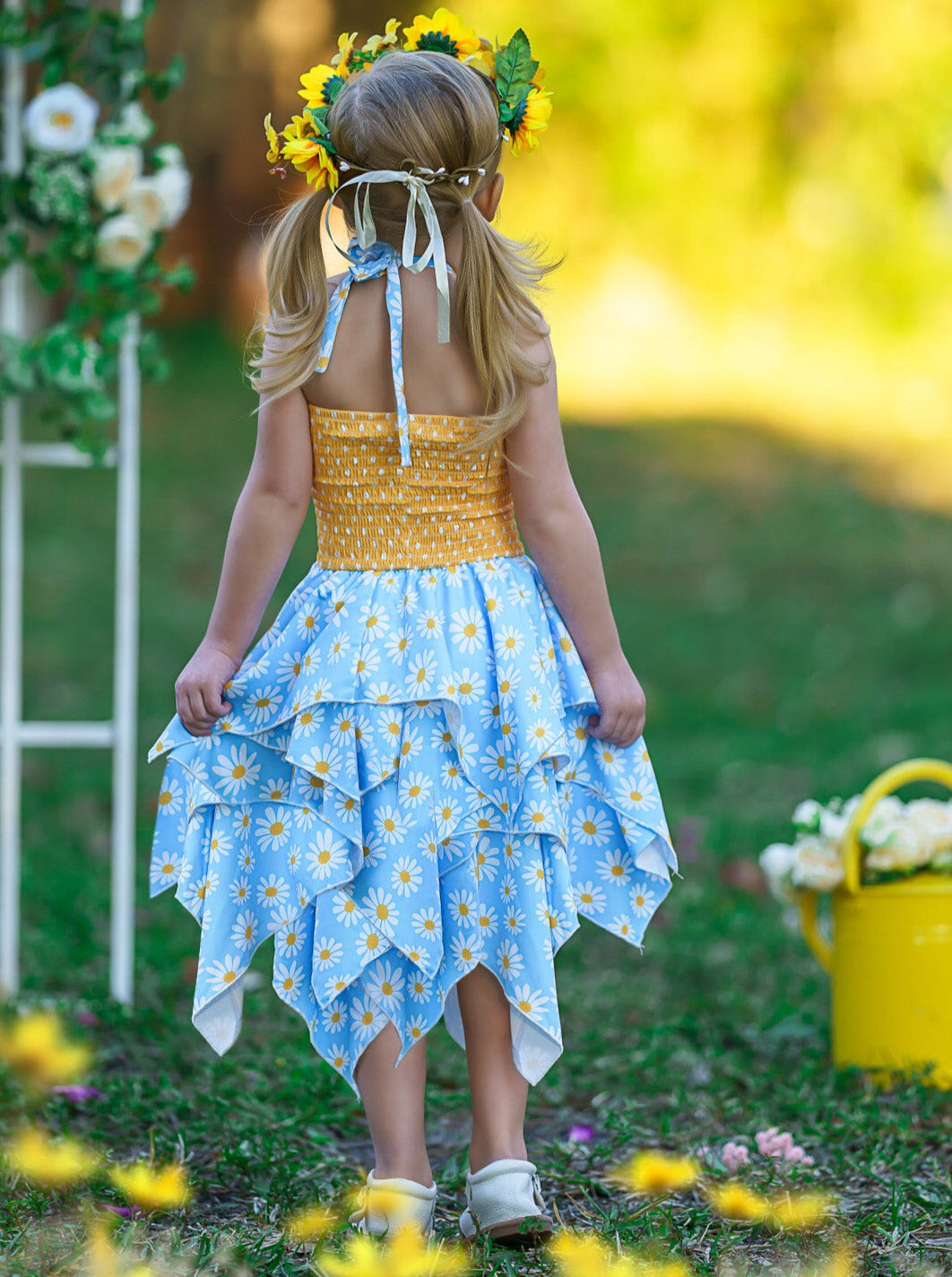 Be The Sunshine Smocked Handkerchief Dress - Mia Belle Girls