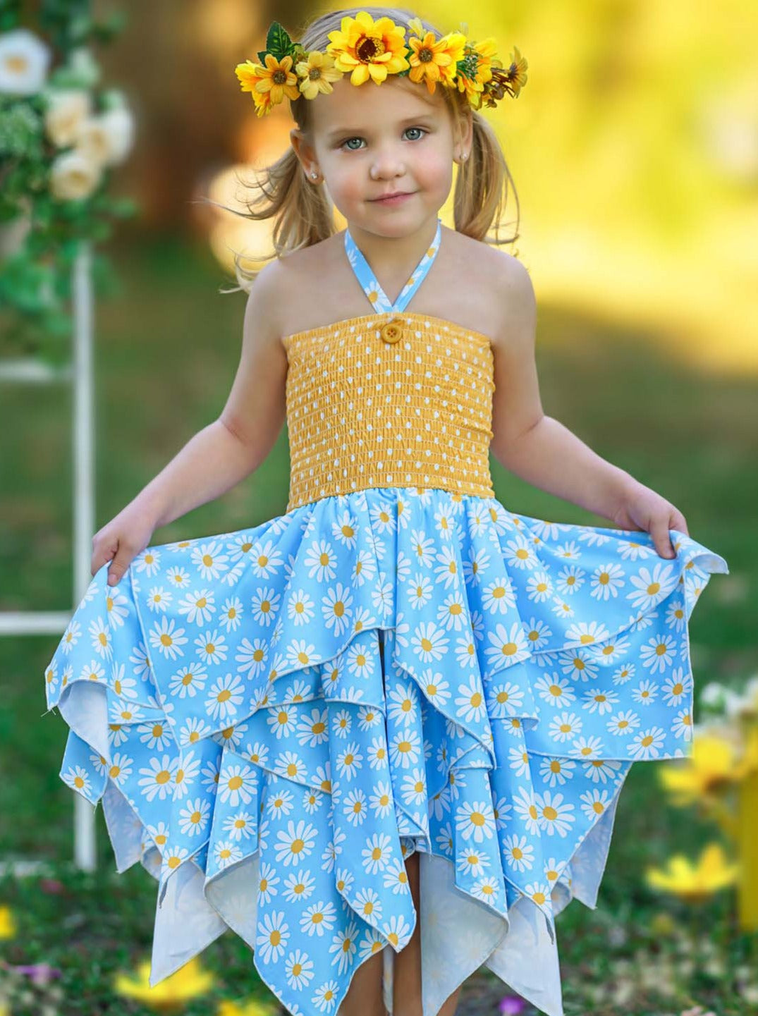 Be The Sunshine Smocked Handkerchief Dress - Mia Belle Girls