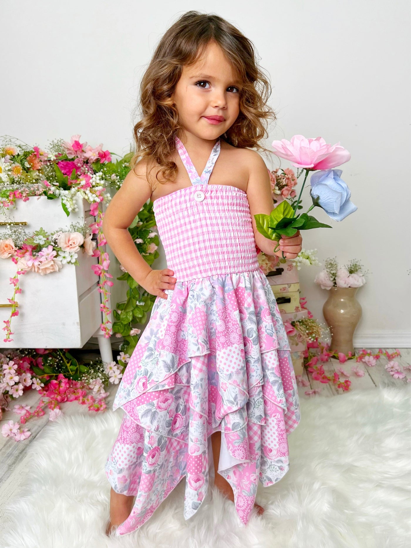 Let's Mix It Up Smocked Handkerchief Dress - Mia Belle Girls