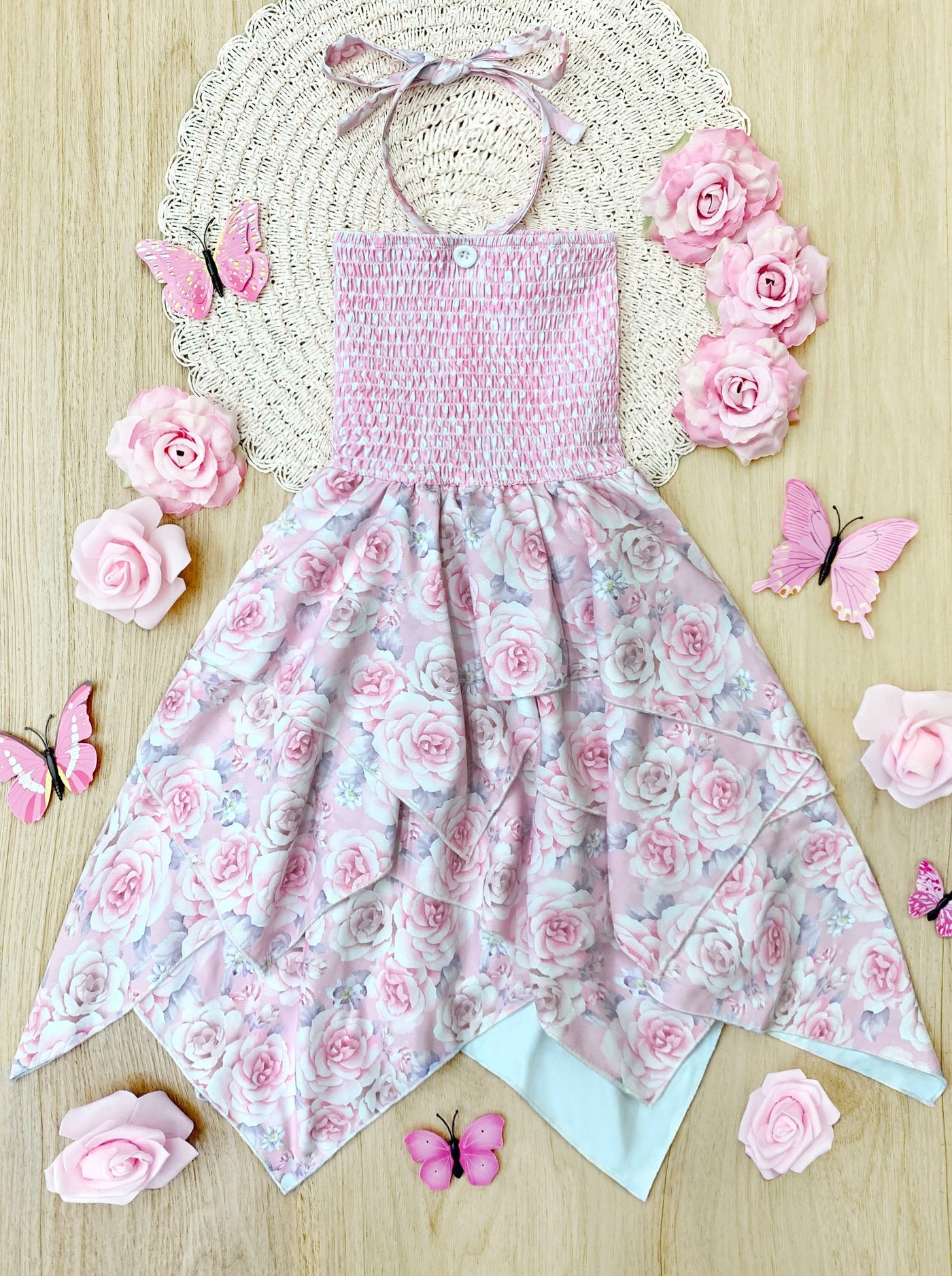 Smell The Flowers Smocked Handkerchief Dress - Mia Belle Girls