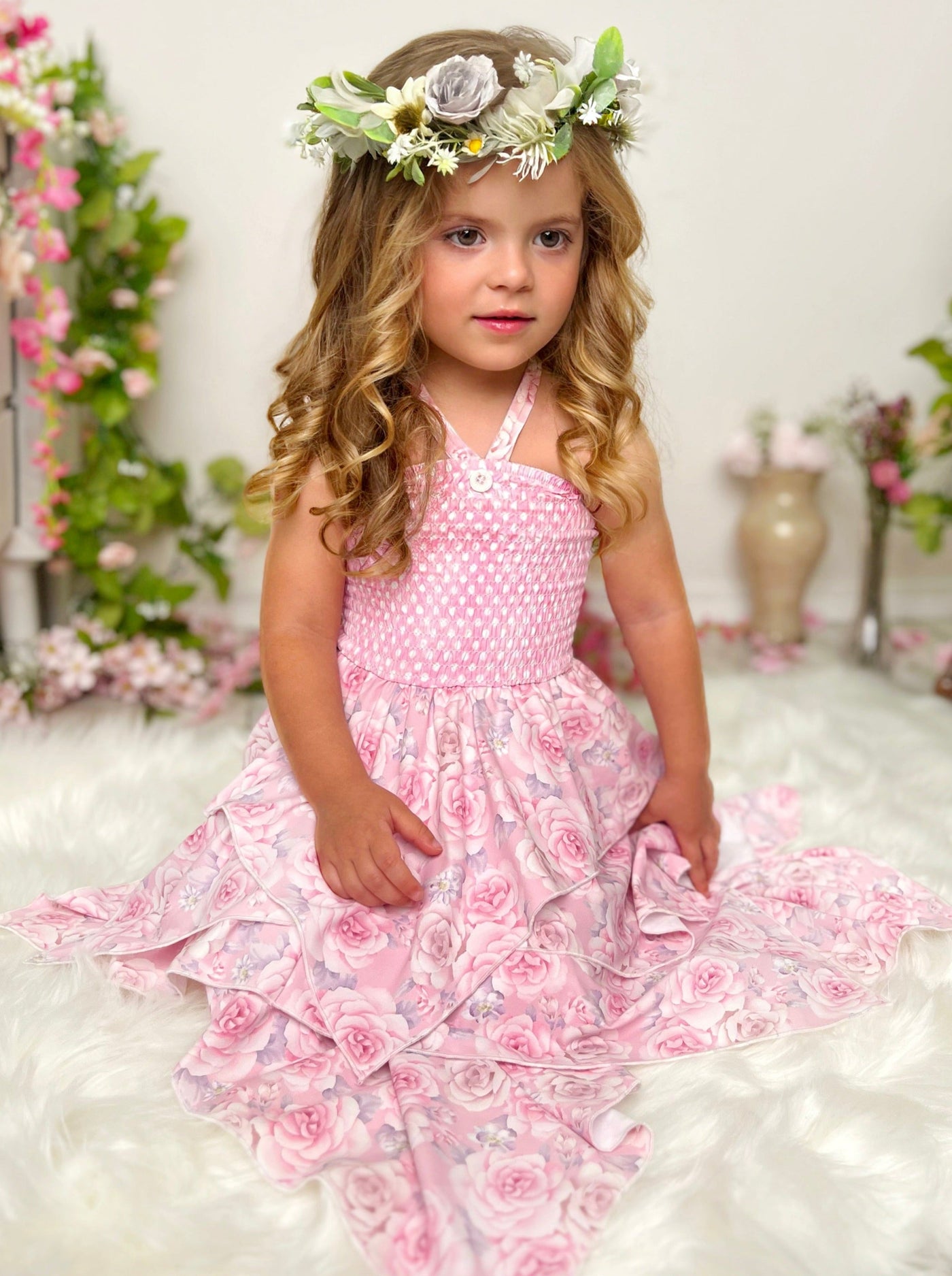 Smell The Flowers Smocked Handkerchief Dress - Mia Belle Girls