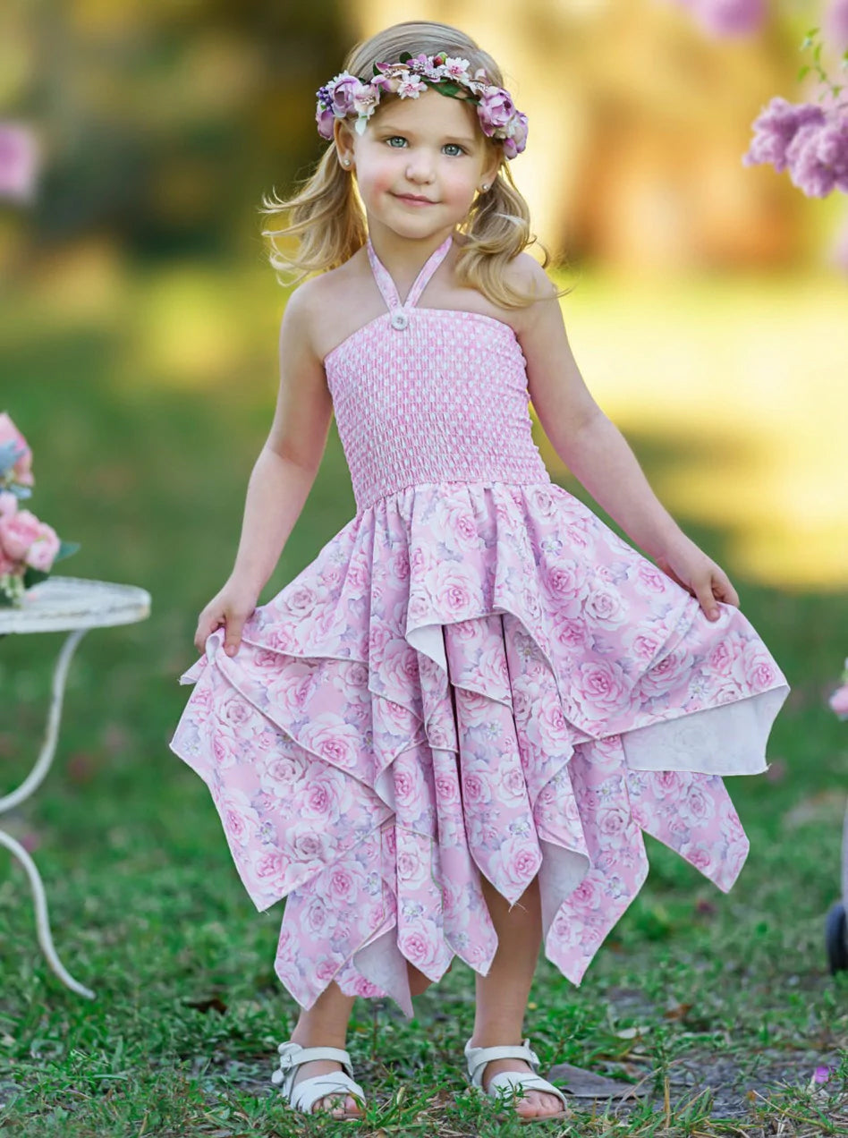 Smell The Flowers Smocked Handkerchief Dress - Mia Belle Girls