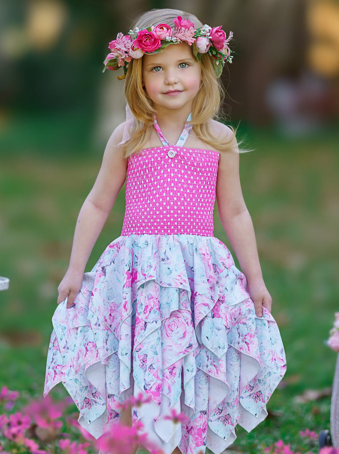 Lovely Spring Days Smocked Handkerchief Dress - Mia Belle Girls