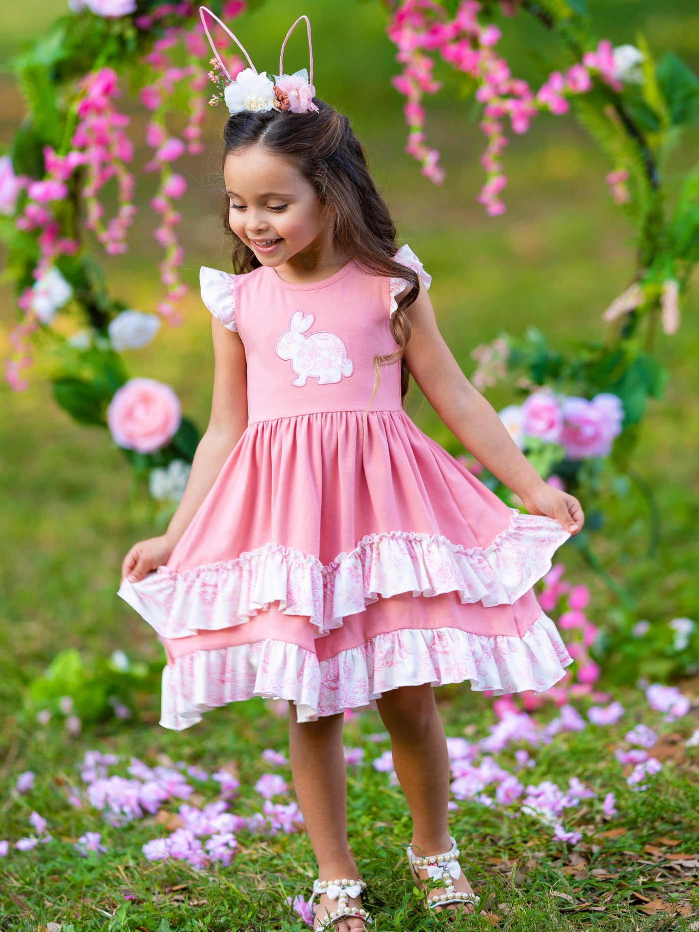 Hop Around Flutter Sleeve Layered Ruffle Dress - Mia Belle Girls