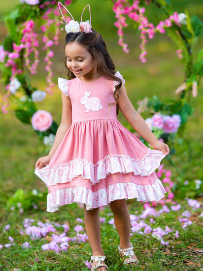 Hop Around Flutter Sleeve Layered Ruffle Dress - Mia Belle Girls