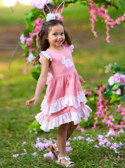 Hop Around Flutter Sleeve Layered Ruffle Dress - Mia Belle Girls
