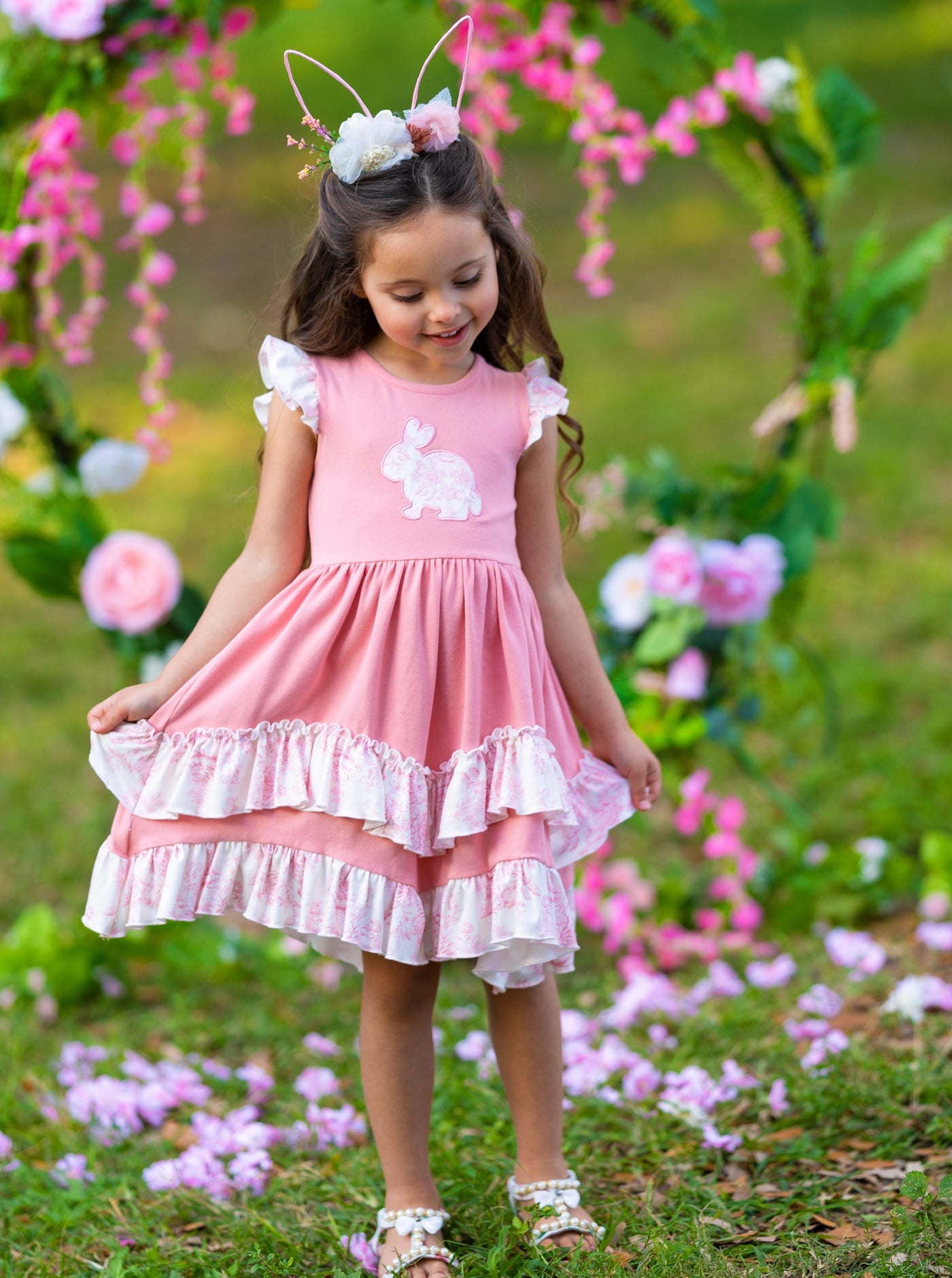 Hop Around Flutter Sleeve Layered Ruffle Dress - Mia Belle Girls