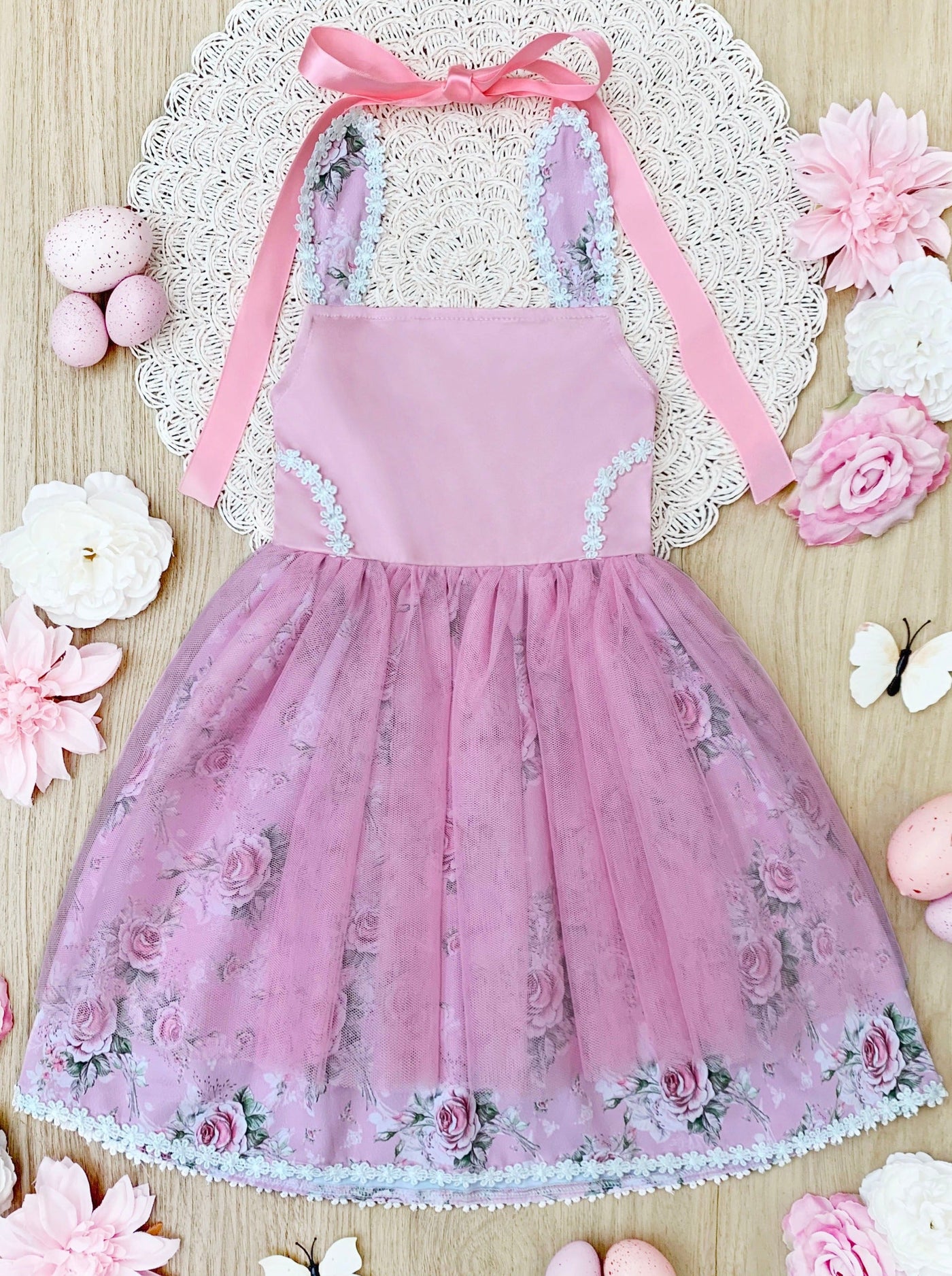 Snuggle Bunny Embroidered Tulle Overlay Dress - Mia Belle Girls