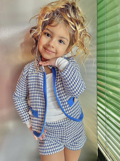 Preppy Chic Sets | Tweed Blazer Jacket & Shorts Set | Mia Belle Girls