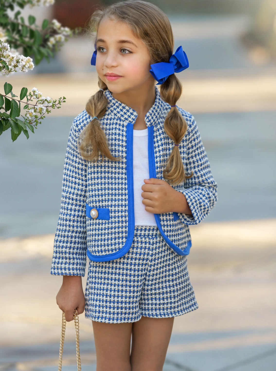 Preppy Chic Sets | Tweed Blazer Jacket & Shorts Set | Mia Belle Girls