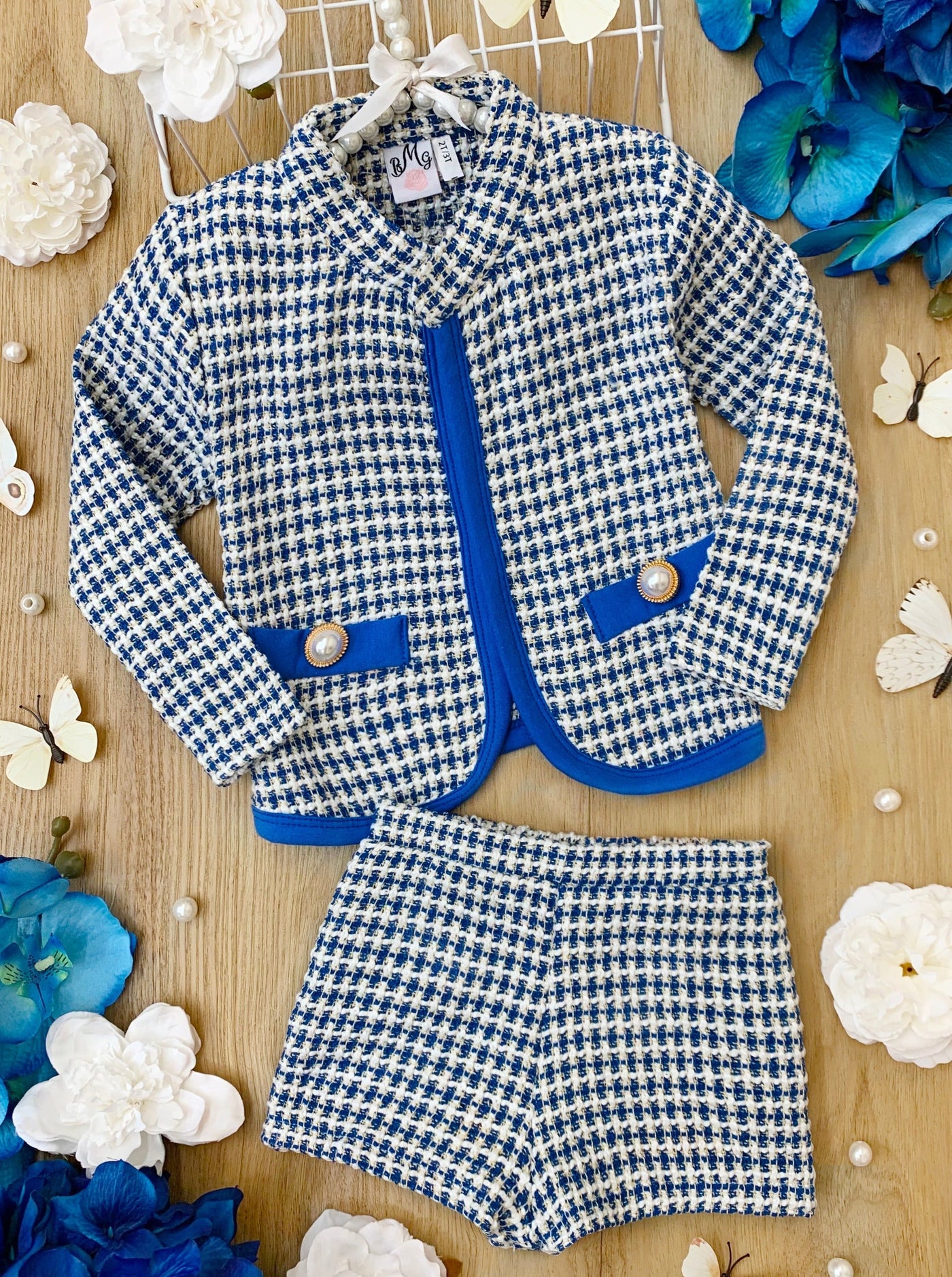 Preppy Chic Sets | Tweed Blazer Jacket & Shorts Set | Mia Belle Girls