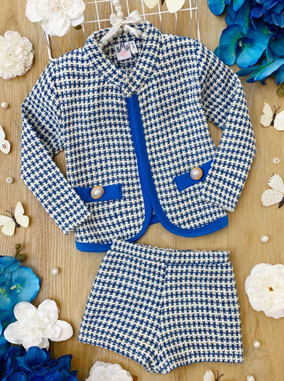 Preppy Chic Sets | Tweed Blazer Jacket & Shorts Set | Mia Belle Girls
