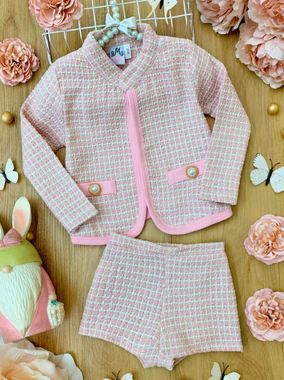 Preppy Chic Sets | Tweed Blazer Jacket & Shorts Set | Mia Belle Girls