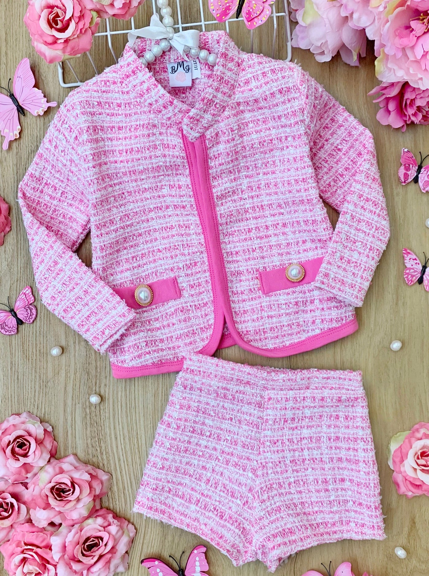 Kids Spring Clothes | Girls Tweed Blazer Jacket & Matching Shorts Set