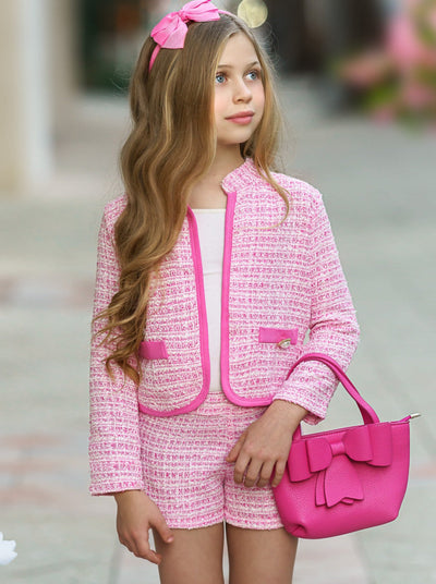 Kids Spring Clothes | Girls Tweed Blazer Jacket & Matching Shorts Set