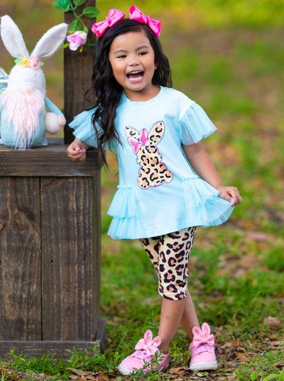 Girls Easter Set | Leopard Bunny Tulle Ruffle Top & Matching Leggings