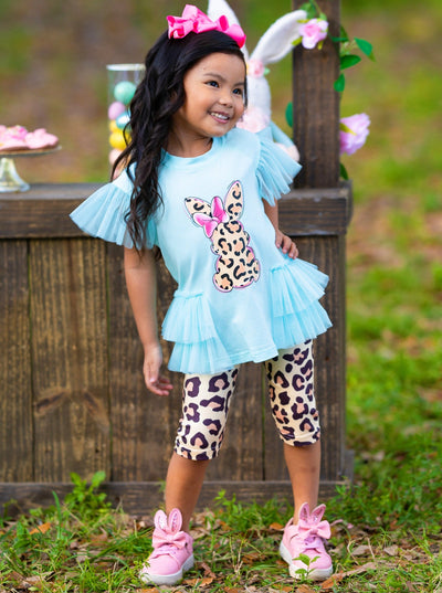 Girls Easter Set | Leopard Bunny Tulle Ruffle Top & Matching Leggings