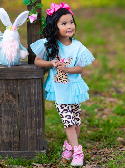 Girls Easter Set | Leopard Bunny Tulle Ruffle Top & Matching Leggings