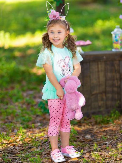 Girls Easter Set | Bubble Yum Tulle Ruffle Top & Polka Dot Legging Set