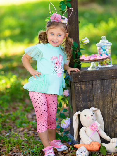 Girls Easter Set | Bubble Yum Tulle Ruffle Top & Polka Dot Legging Set