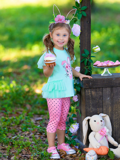 Girls Easter Set | Bubble Yum Tulle Ruffle Top & Polka Dot Legging Set