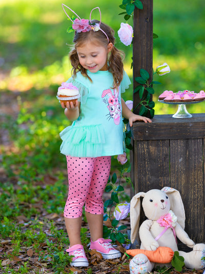Girls Easter Set | Bubble Yum Tulle Ruffle Top & Polka Dot Legging Set