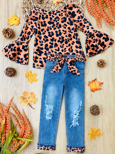 Girls Fall Fierce Leopard Top & Jeans Set - Mia Belle Girls