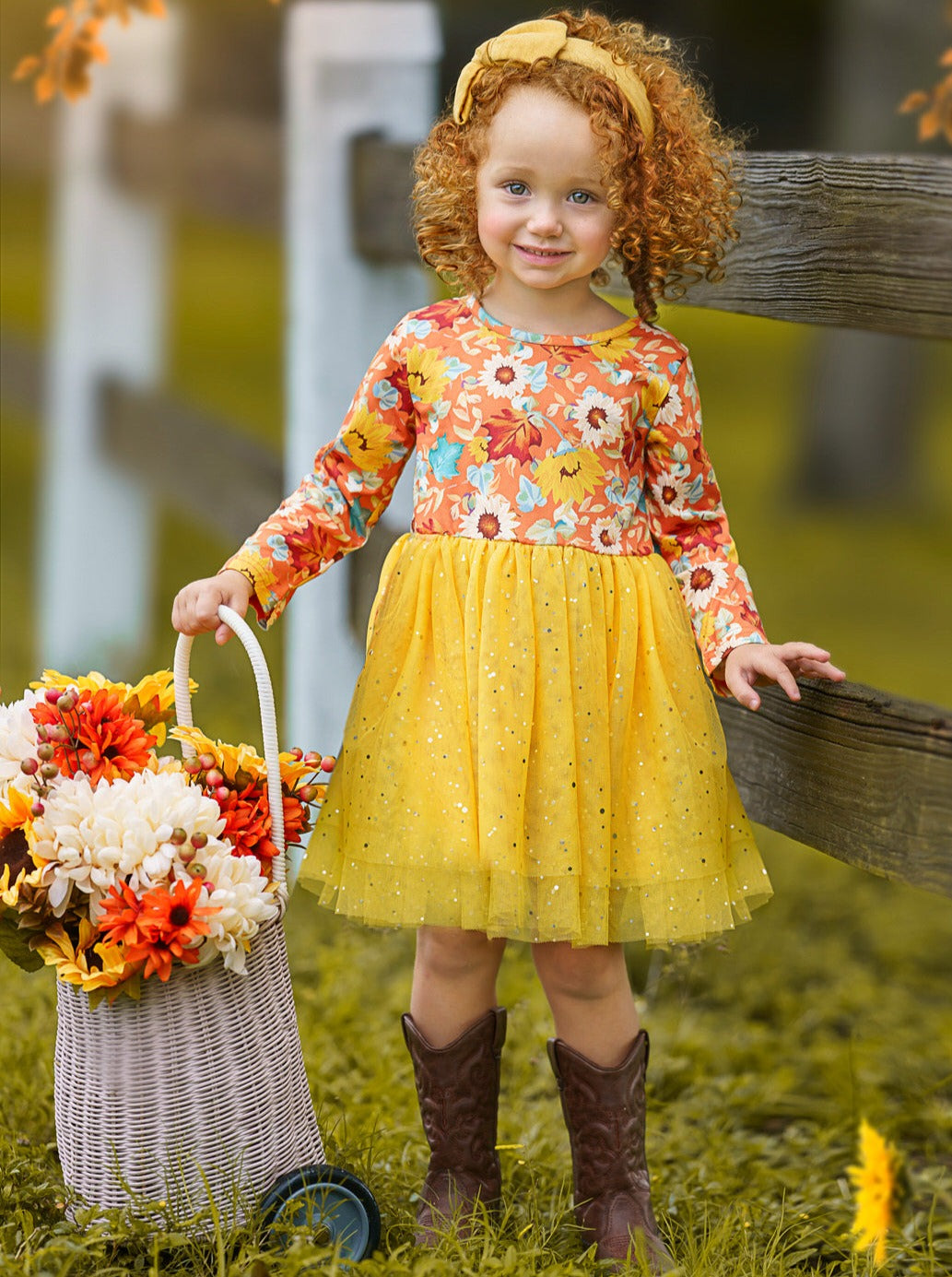 Girls Long Sleeved Floral Sparkly Tutu Dress - Mia Belle Girls