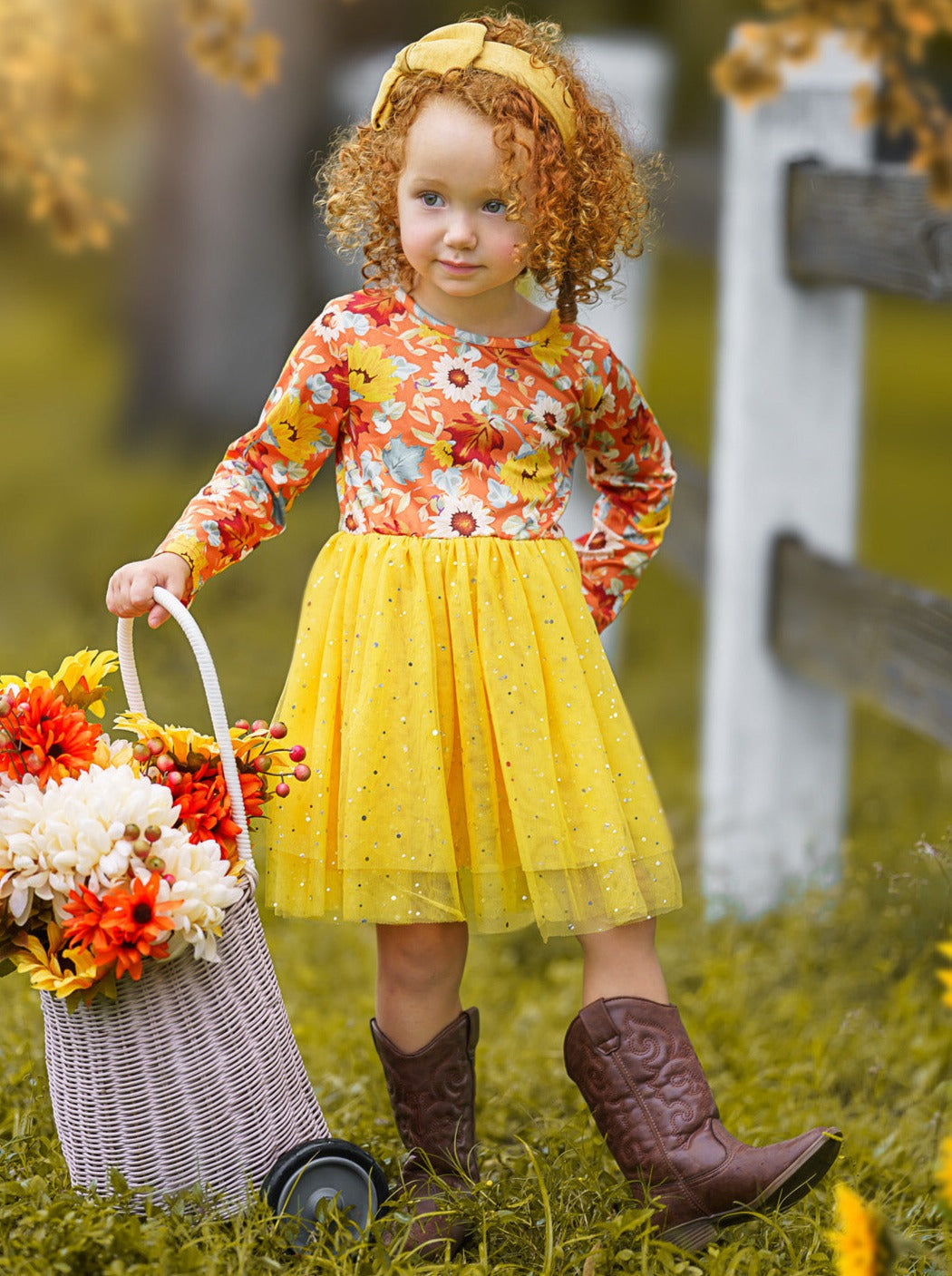 Girls Long Sleeved Floral Sparkly Tutu Dress - Mia Belle Girls