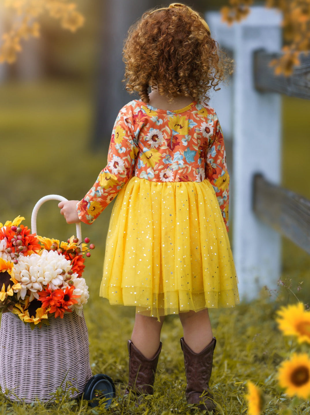 Girls Long Sleeved Floral Sparkly Tutu Dress - Mia Belle Girls