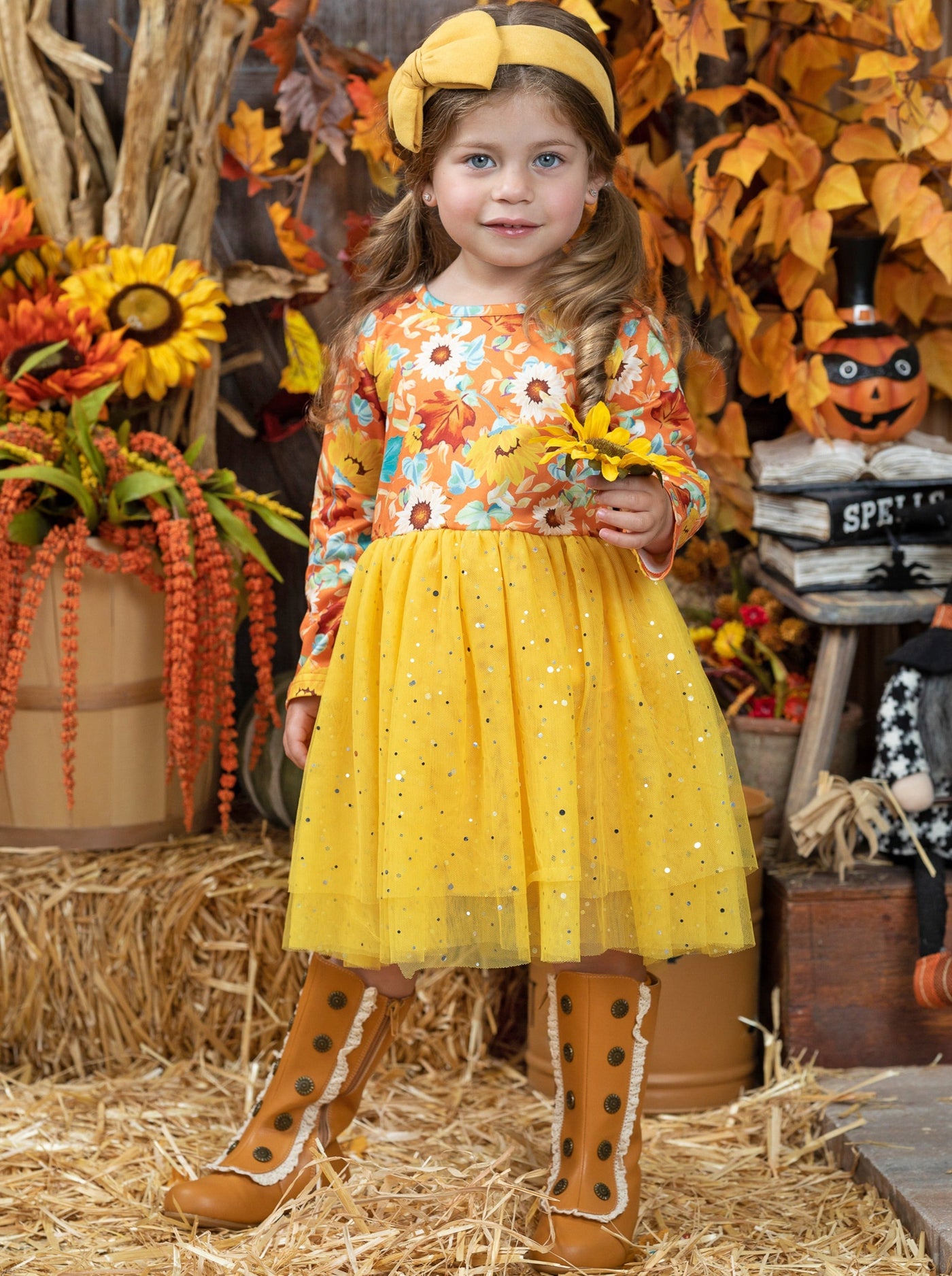 Girls Long Sleeved Floral Sparkly Tutu Dress - Mia Belle Girls