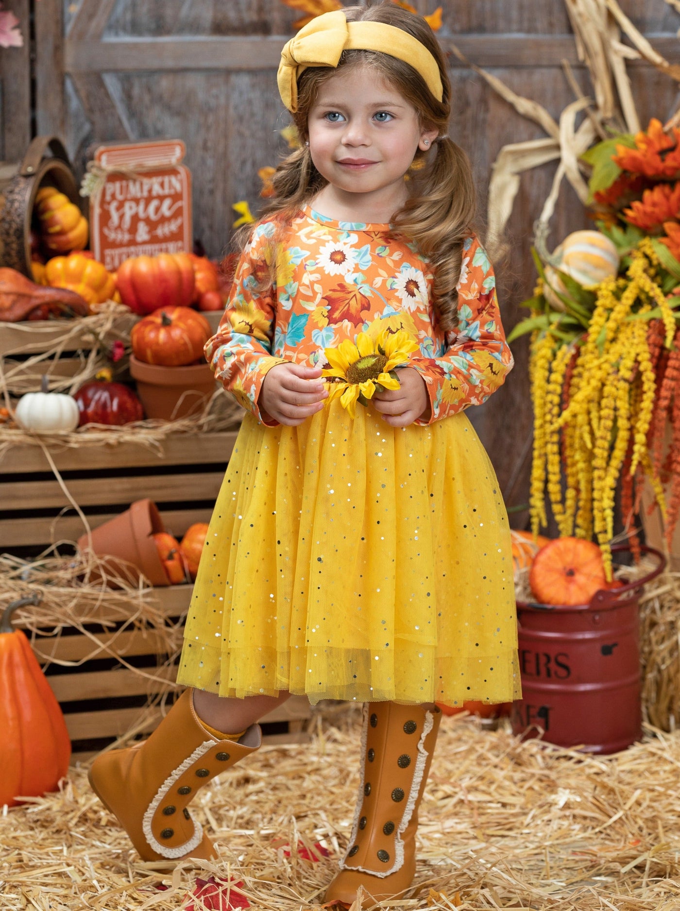 Girls Long Sleeved Floral Sparkly Tutu Dress - Mia Belle Girls