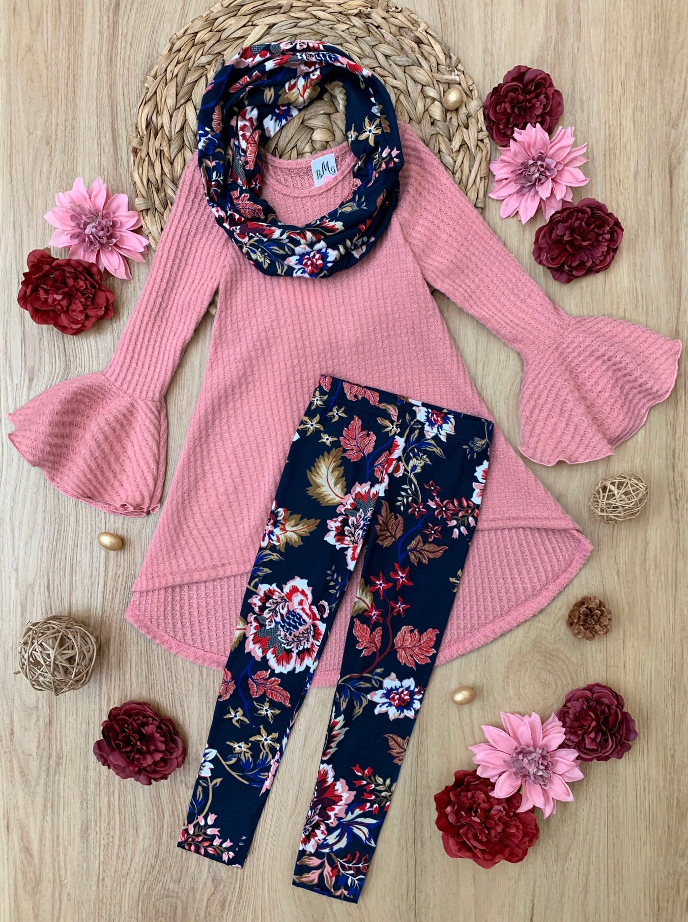 Abigail Peach Tunic Paisley Leggings & Scarf Set - Mia Belle Girls